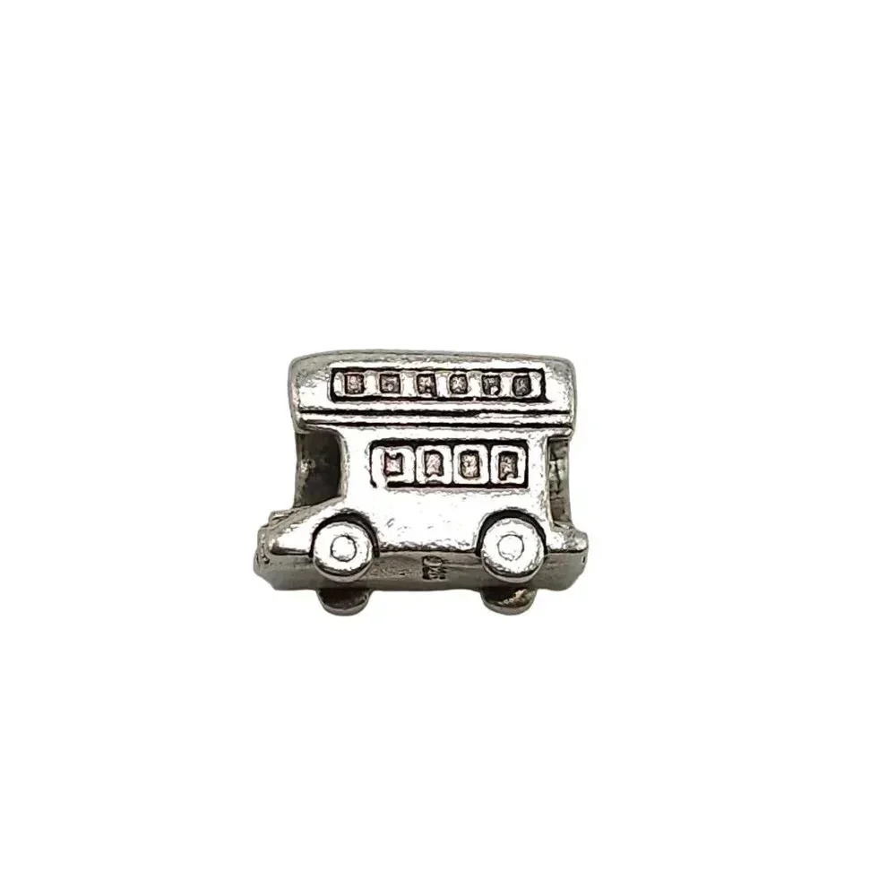 Antique Silver Double-Decker Bus Bead Charm For Bracelets or Necklaces